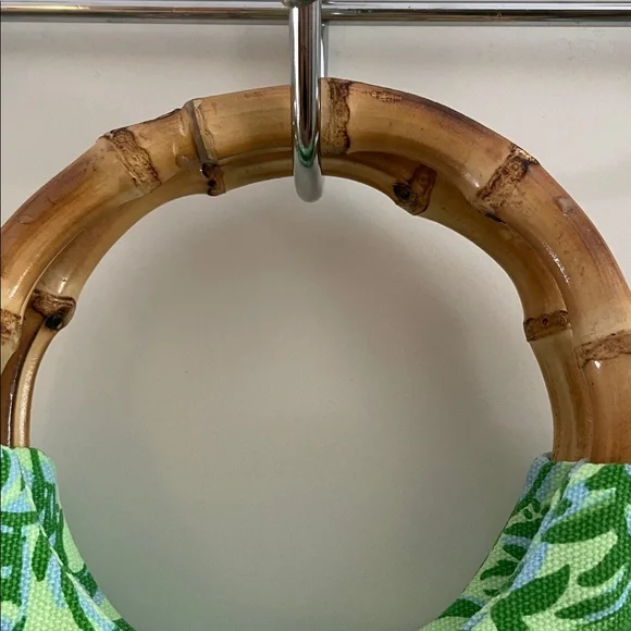 LILLY PULITZER Small Green Tropical Print Bamboo-Handle Tote Bag NWOT - Picture 3 of 6